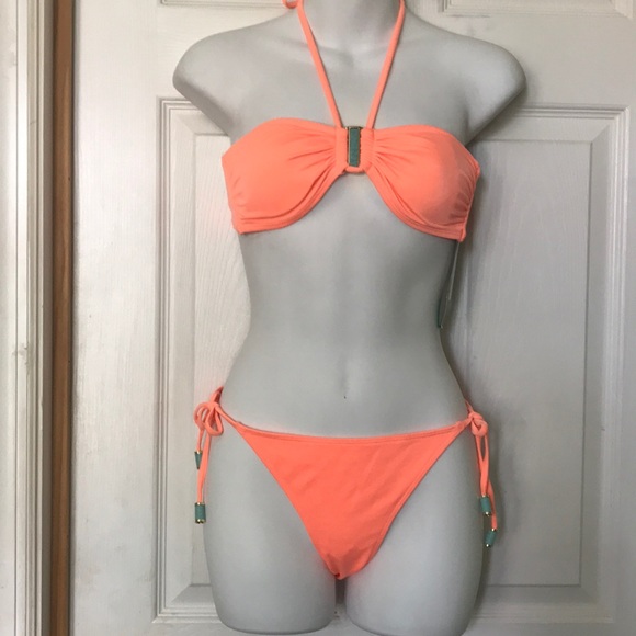 Coral Bandeau Bikini Set - Picture 1 of 4